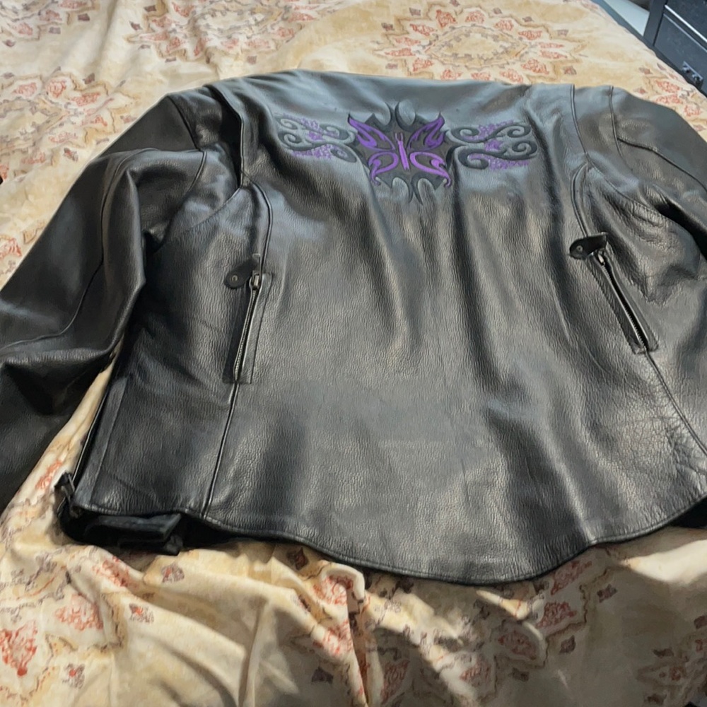Leather riding jacket with purple  detail